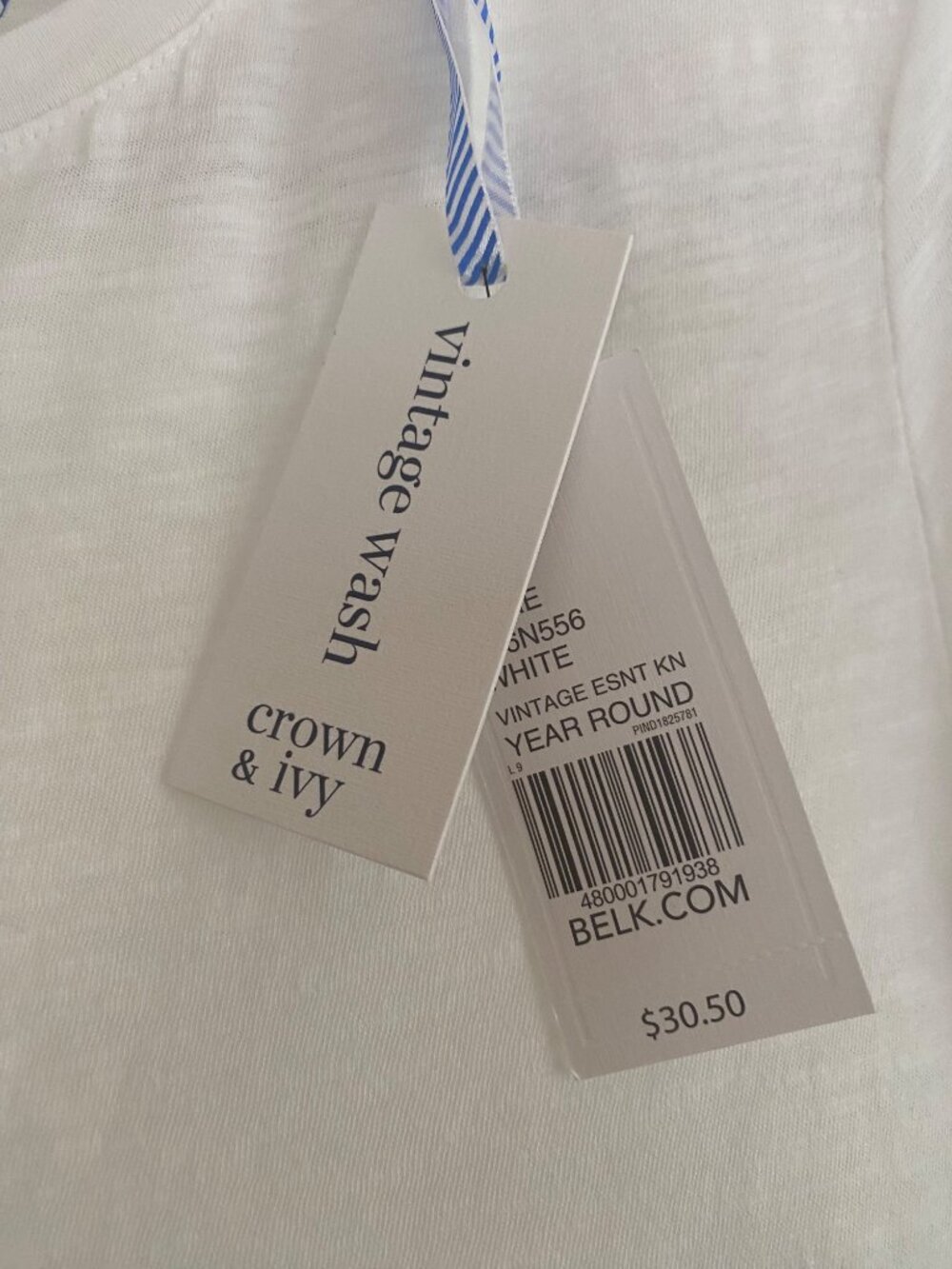Crown & Ivy Vintage Wash White Classic Fit Cotton T-Shirt Size M - Picture 5 of 6
